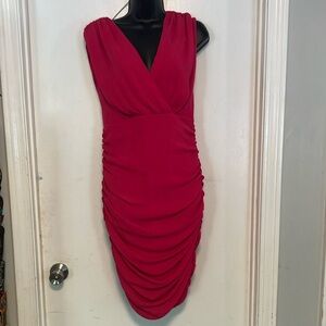 Alice + Olivia Red Cowl neck Ruched Wrap Dress Size 8